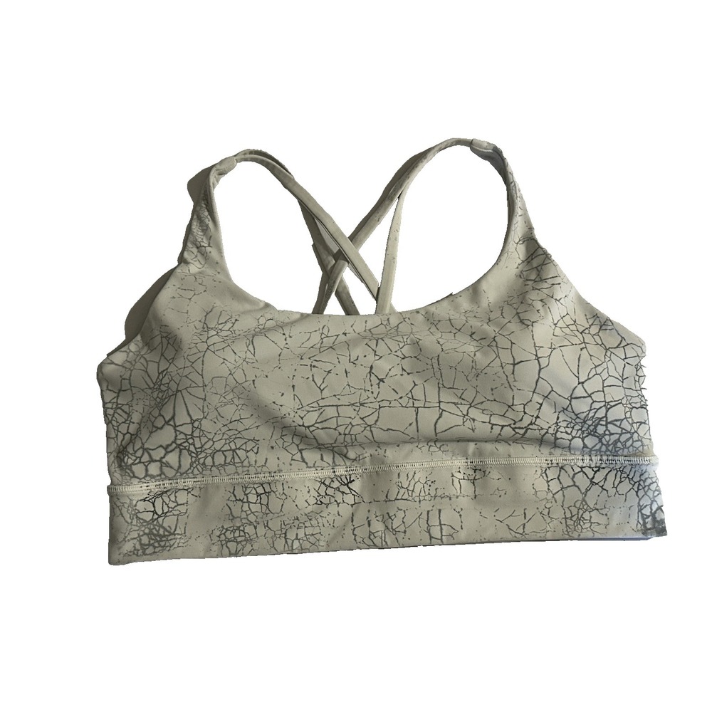 Lululemon Energy Bra Long Line Size 14 Thread Dye White Black Criss Cross